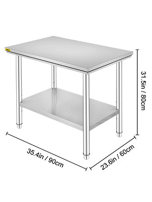 VEVOR Kitchen Work Bench Commercial Catering Table Worktable with Undershelf Stainless Steel 330LBS 286LBS for Restaurant Garage