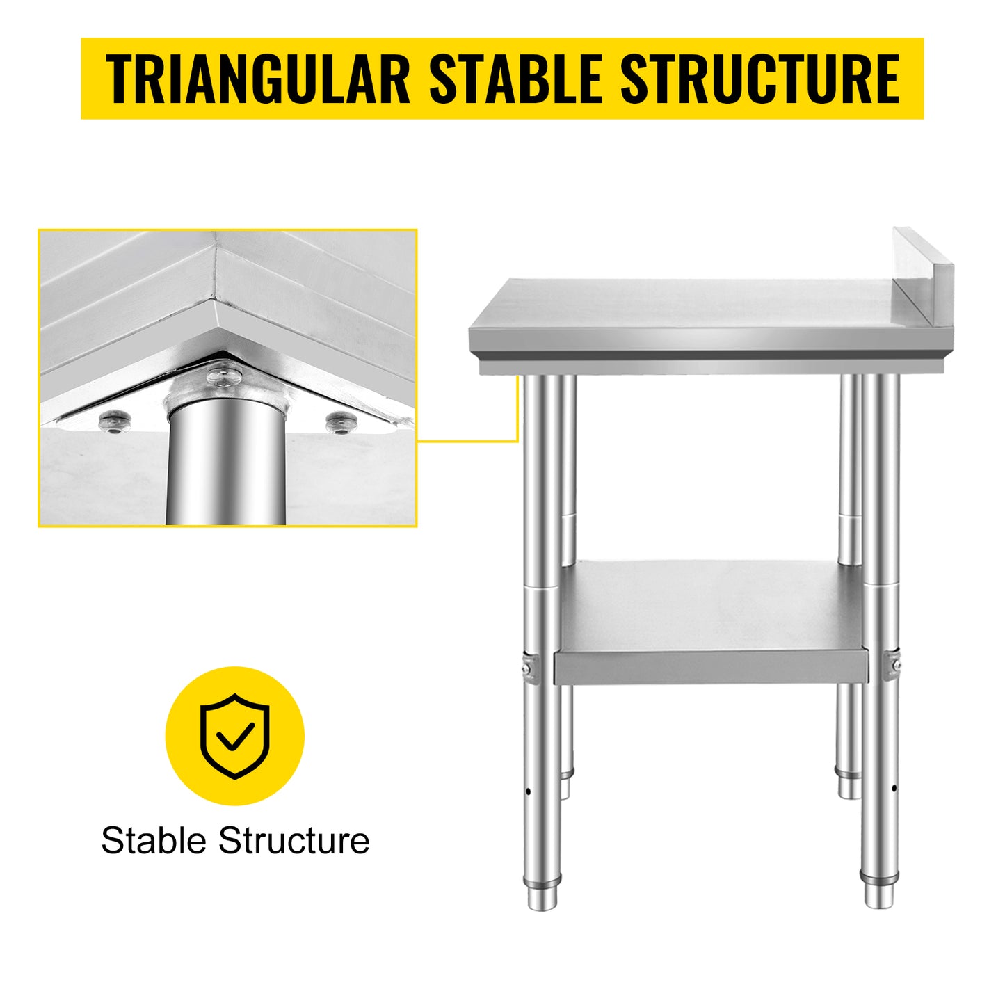 VEVOR Kitchen Work Bench Commercial Catering Table Worktable with Undershelf Stainless Steel 330LBS 286LBS for Restaurant Garage