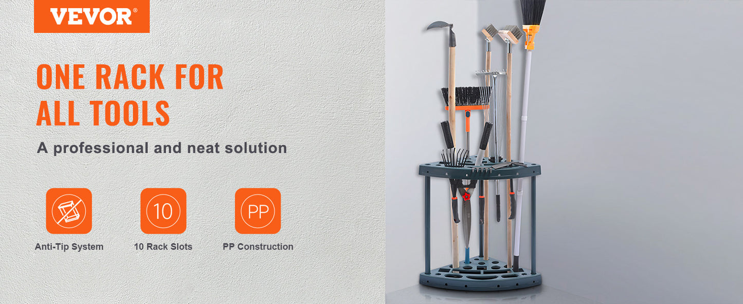 VEVOR 19 Slots Garden Tool Organizer Yard Tool Tower PP Rack Long-Handled Rake/Broom/Shovel Stand Holder for Garage Outdoor
