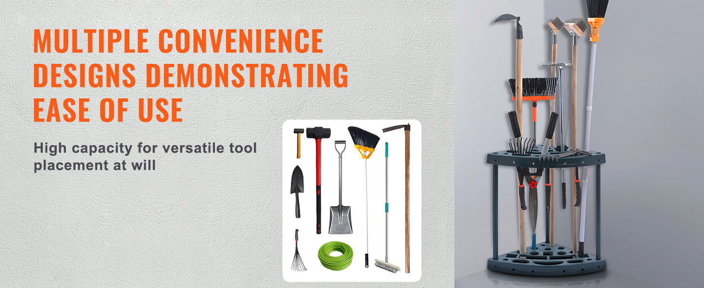 VEVOR 19 Slots Garden Tool Organizer Yard Tool Tower PP Rack Long-Handled Rake/Broom/Shovel Stand Holder for Garage Outdoor