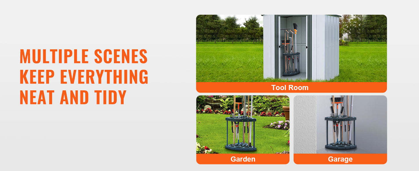 VEVOR 19 Slots Garden Tool Organizer Yard Tool Tower PP Rack Long-Handled Rake/Broom/Shovel Stand Holder for Garage Outdoor