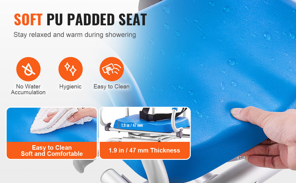 VEVOR Sliding Tub Transfer Bench with 360 Degree Swivel Seat Safety Belt Height Adjustable Bath Chair for Elderly Disabled 330LB