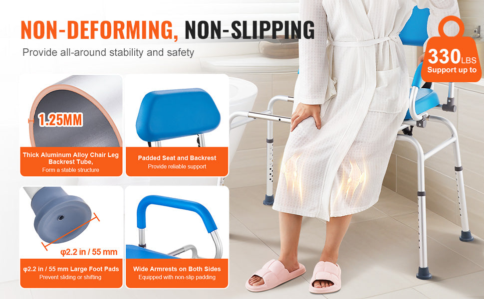 VEVOR Sliding Tub Transfer Bench with 360 Degree Swivel Seat Safety Belt Height Adjustable Bath Chair for Elderly Disabled 330LB